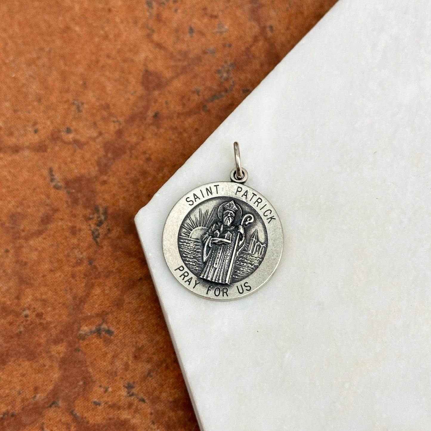Sterling Silver St Patrick Round Medal Pendant 22mm