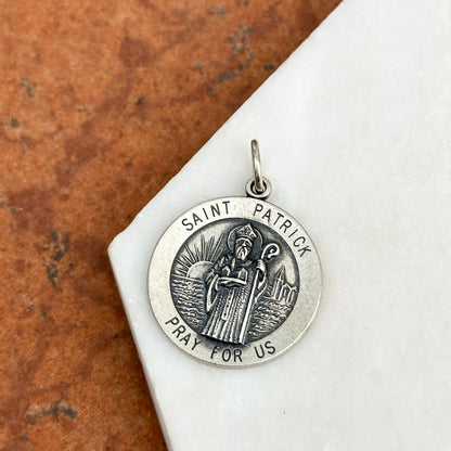 Sterling Silver St Patrick Round Medal Pendant 22mm