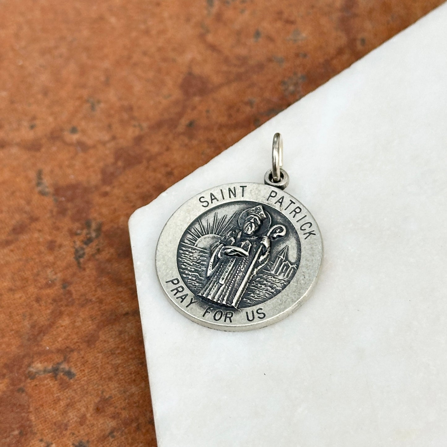 Sterling Silver St Patrick Round Medal Pendant 22mm