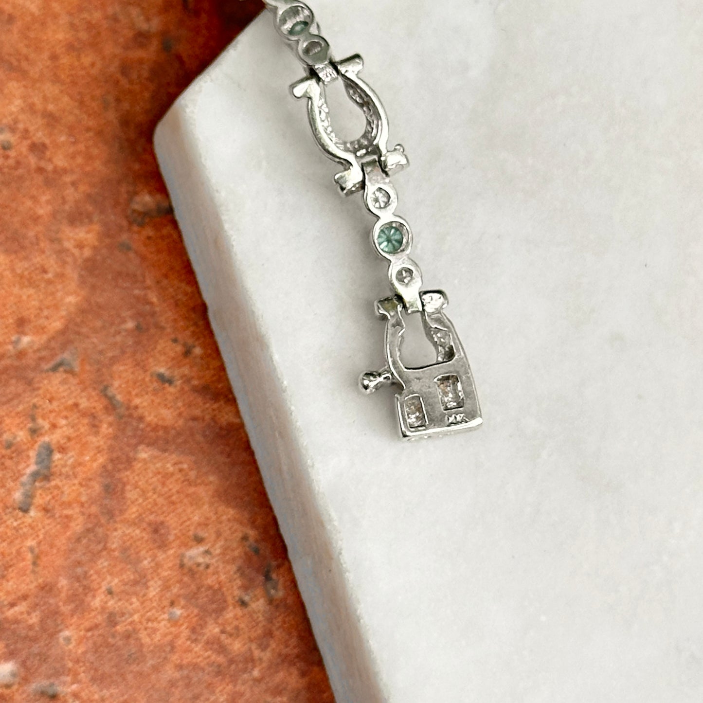 Estate 14KT White Gold Blue + White Diamond Horse Bit Link Bracelet