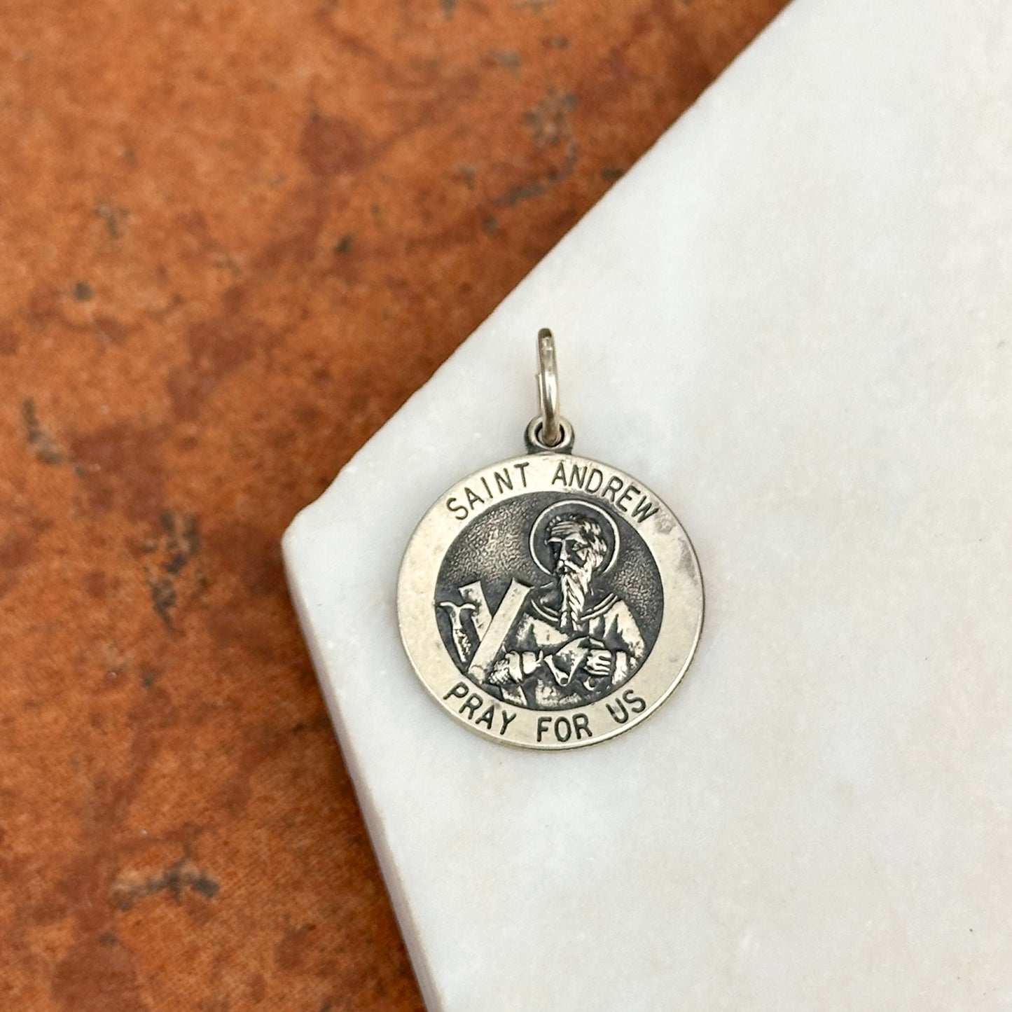 Sterling Silver St Andrew Round Medal Pendant 18mm