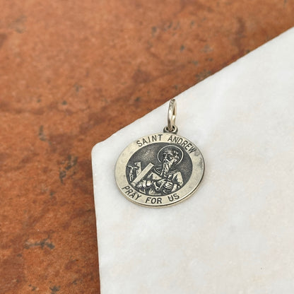 Sterling Silver St Andrew Round Medal Pendant 18mm