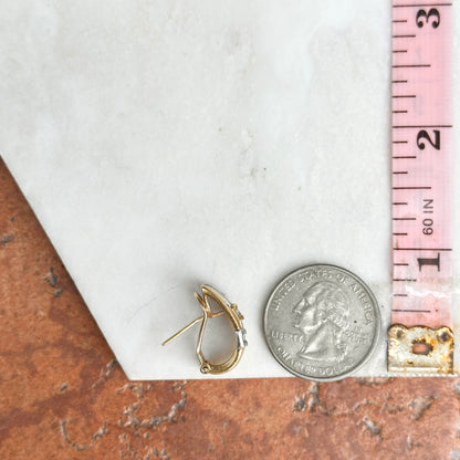 Estate 18KT Yellow and White Gold Scatted Diamond Omega Back Earrings