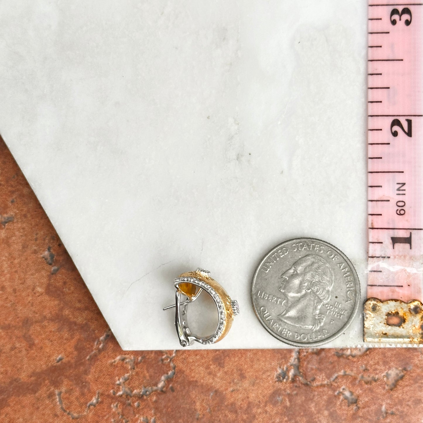 Estate 18KT Yellow Gold Florentine Finish Diamond Omega Back Earrings