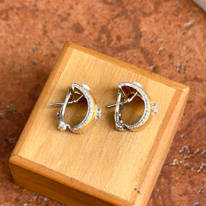 Estate 18KT Yellow Gold Florentine Finish Diamond Omega Back Earrings