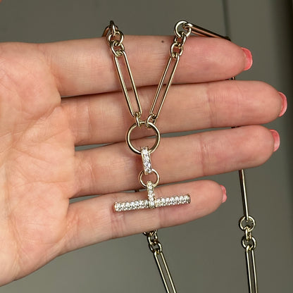 14KT Yellow Gold Pave Diamond Toggle Bar Chain Necklace