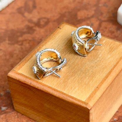 Estate 18KT Yellow Gold Florentine Finish Diamond Omega Back Earrings
