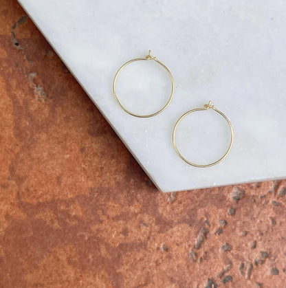 14KT Yellow Gold Thin Endless Hoop Earrings 12mm