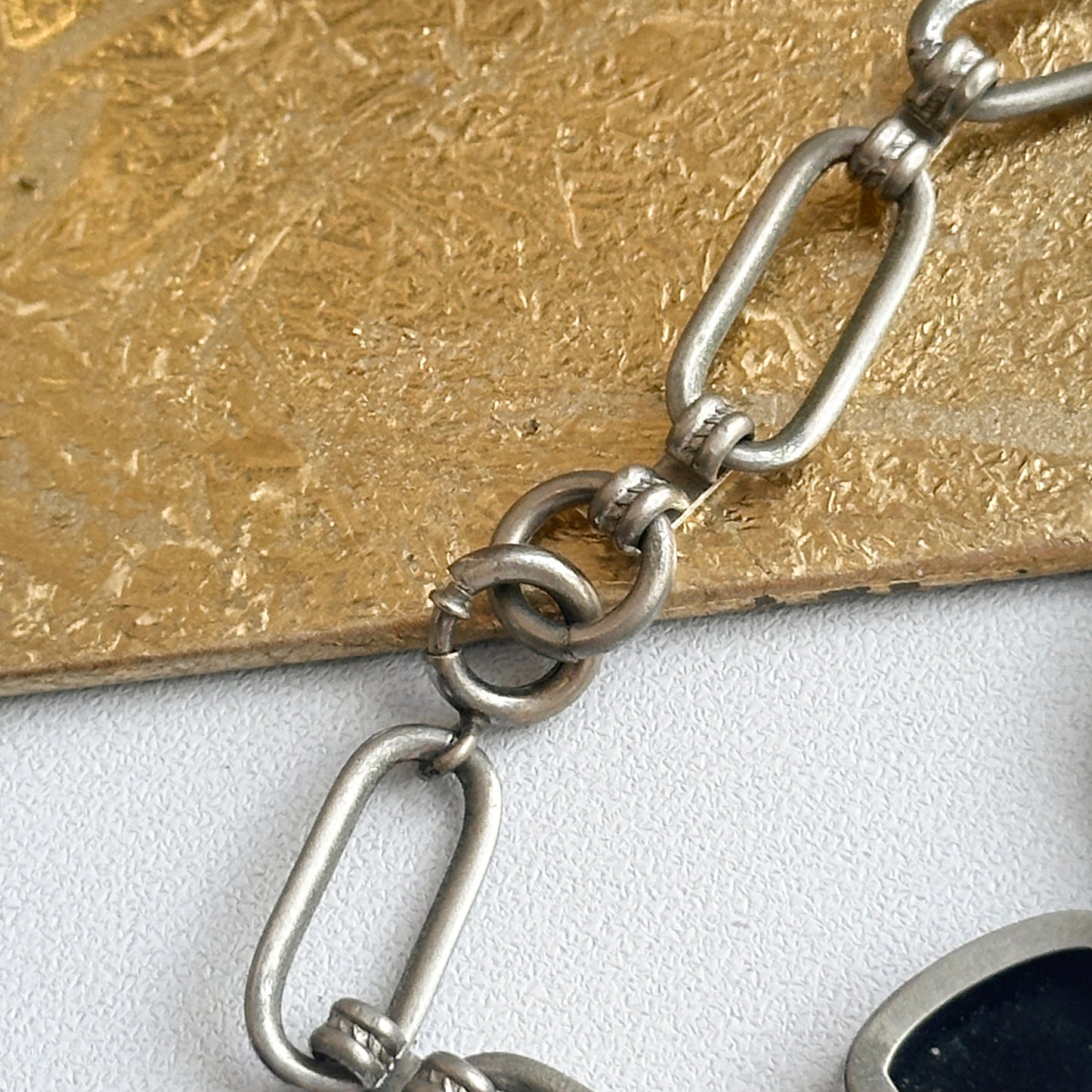 Estate Antique Silver Tone Painted Horse Enamel Black + White Bracelet 7” - LSJ