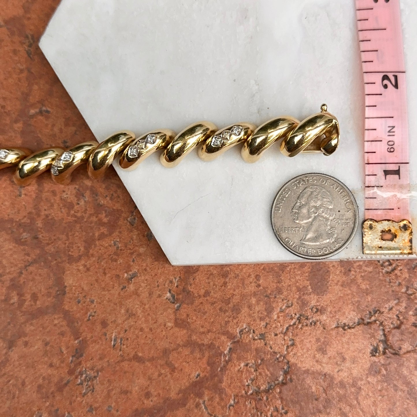 Estate 14KT Yellow Gold 10mm San Marco Diamond Bracelet