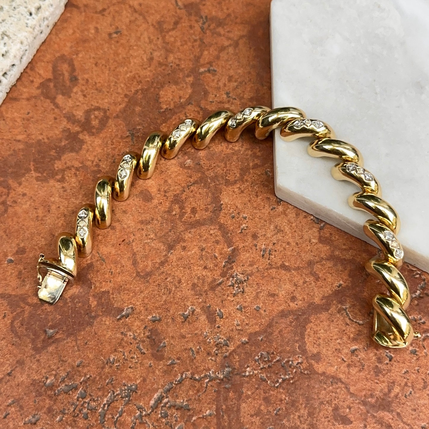 Estate 14KT Yellow Gold 10mm San Marco Diamond Bracelet