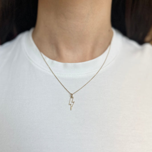14KT Yellow Gold Cut-Out Lightening Bolt Pendant Charm