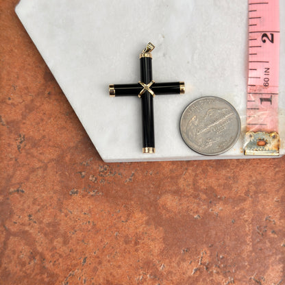 14KT Yellow Gold Black Onyx Cross Pendant Charm 40mm