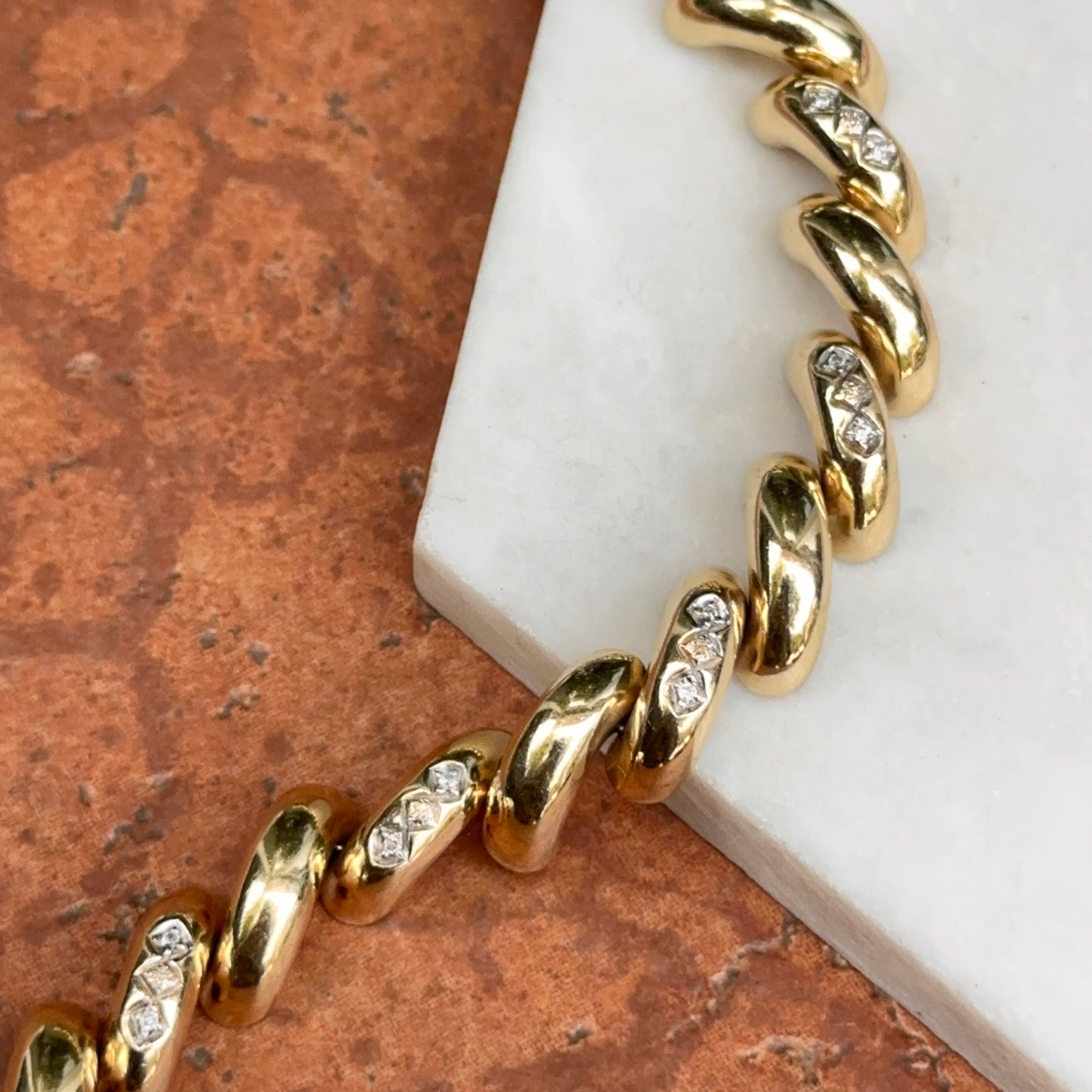 Estate 14KT Yellow Gold 10mm San Marco Diamond Bracelet