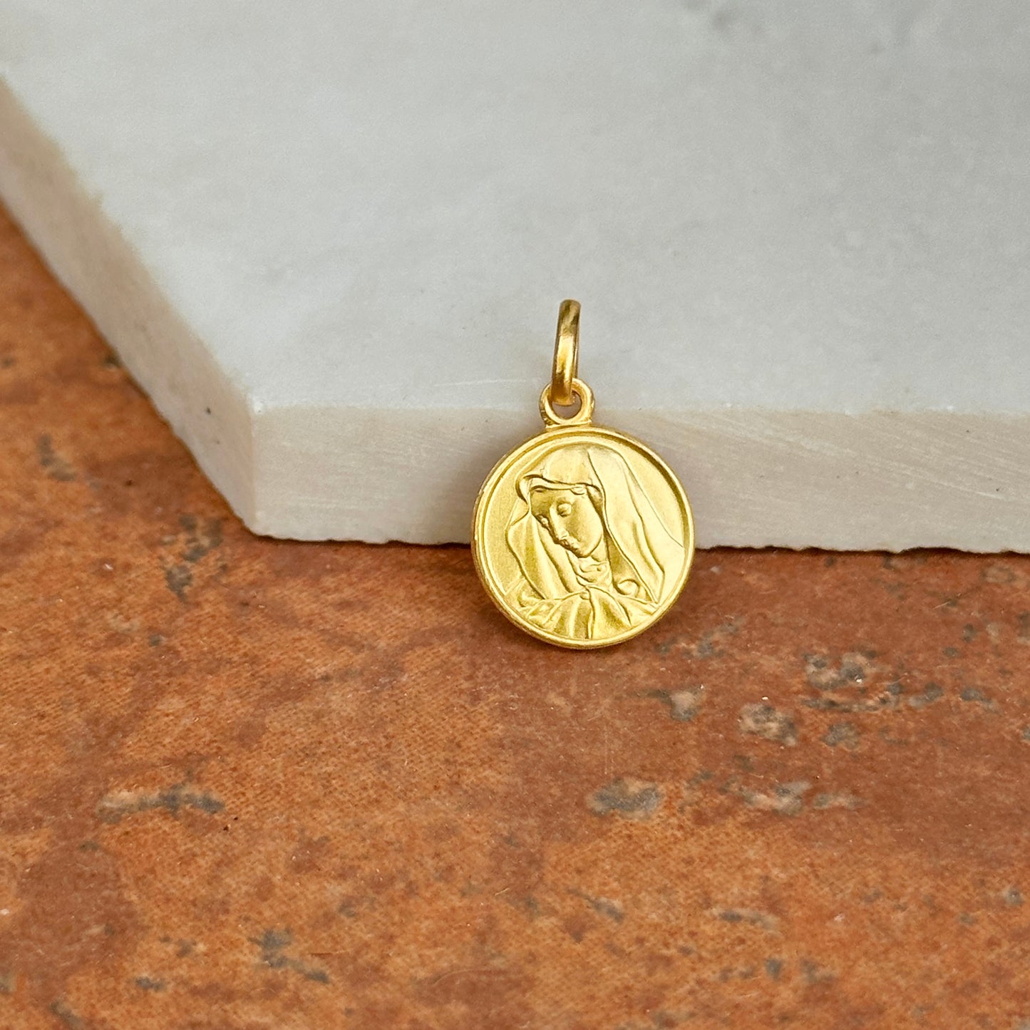 14KT Yellow Gold Our Lady of Sorrows Matte Medal Pendant 12mm