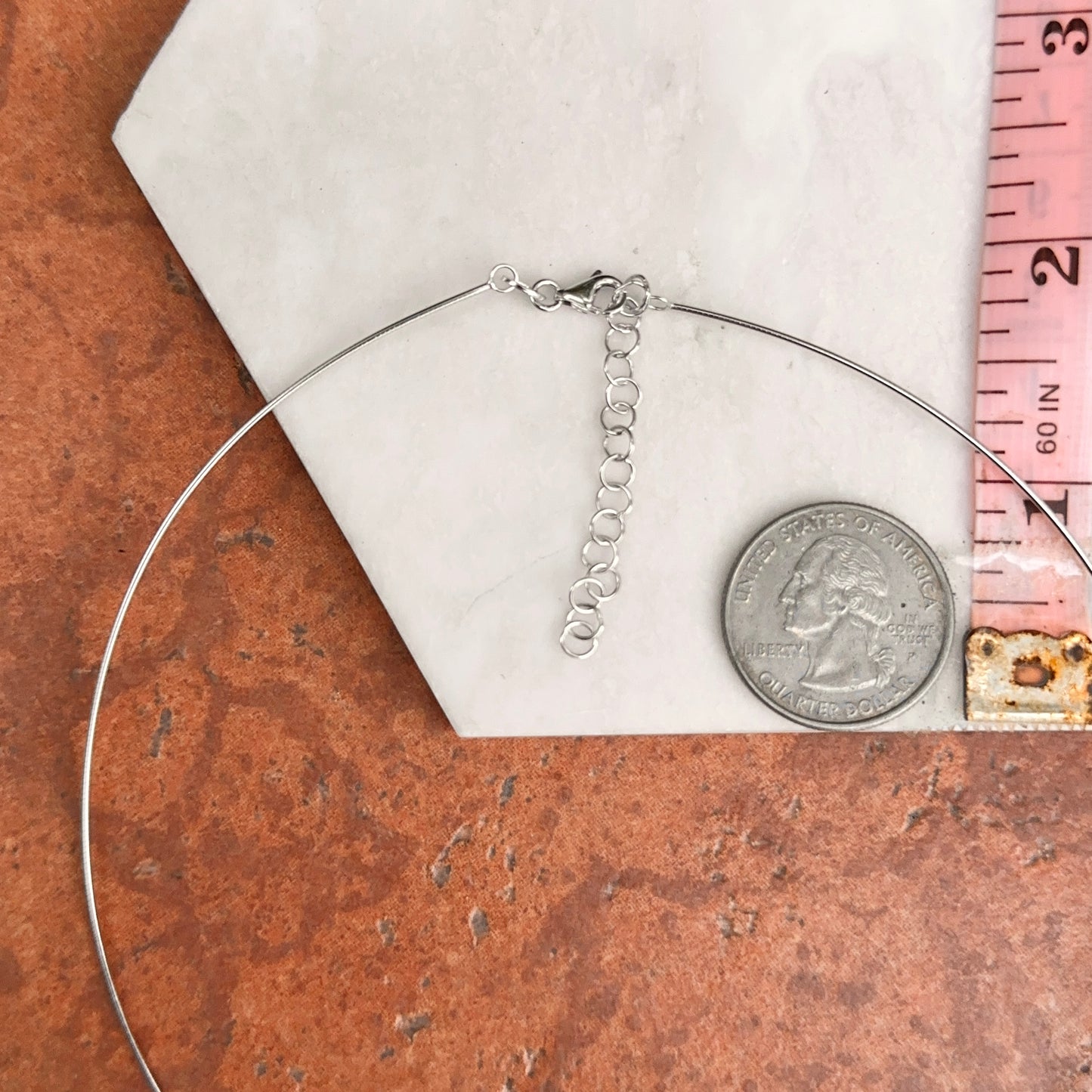 14KT White Gold Rounded 1mm Omega Collar Necklace