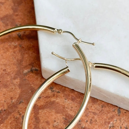 10KT Yellow Gold 2.5mm Tube Round Hoop Earrings 55mm