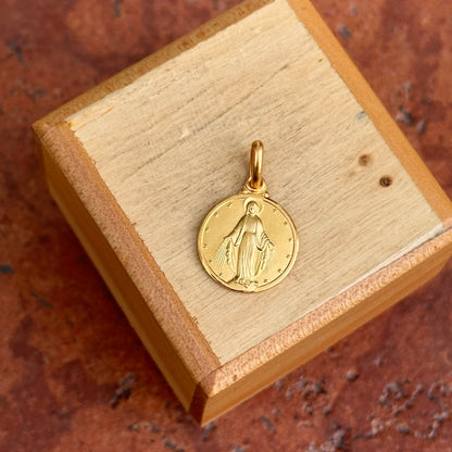 18KT Yellow Gold Matte Miraculous Medal Round Pendant 14mm