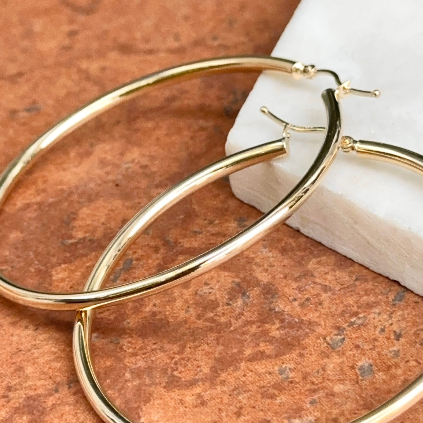 10KT Yellow Gold 2.5mm Tube Round Hoop Earrings 55mm