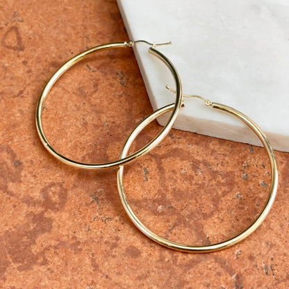 10KT Yellow Gold 2.5mm Tube Round Hoop Earrings 55mm