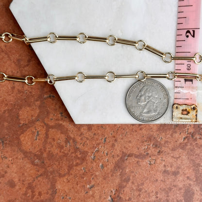 14KT Yellow Gold Oval Bar Link + Station Circle Chain Necklace