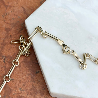 14KT Yellow Gold Oval Bar Link + Station Circle Chain Necklace