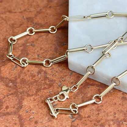14KT Yellow Gold Oval Bar Link + Station Circle Chain Necklace