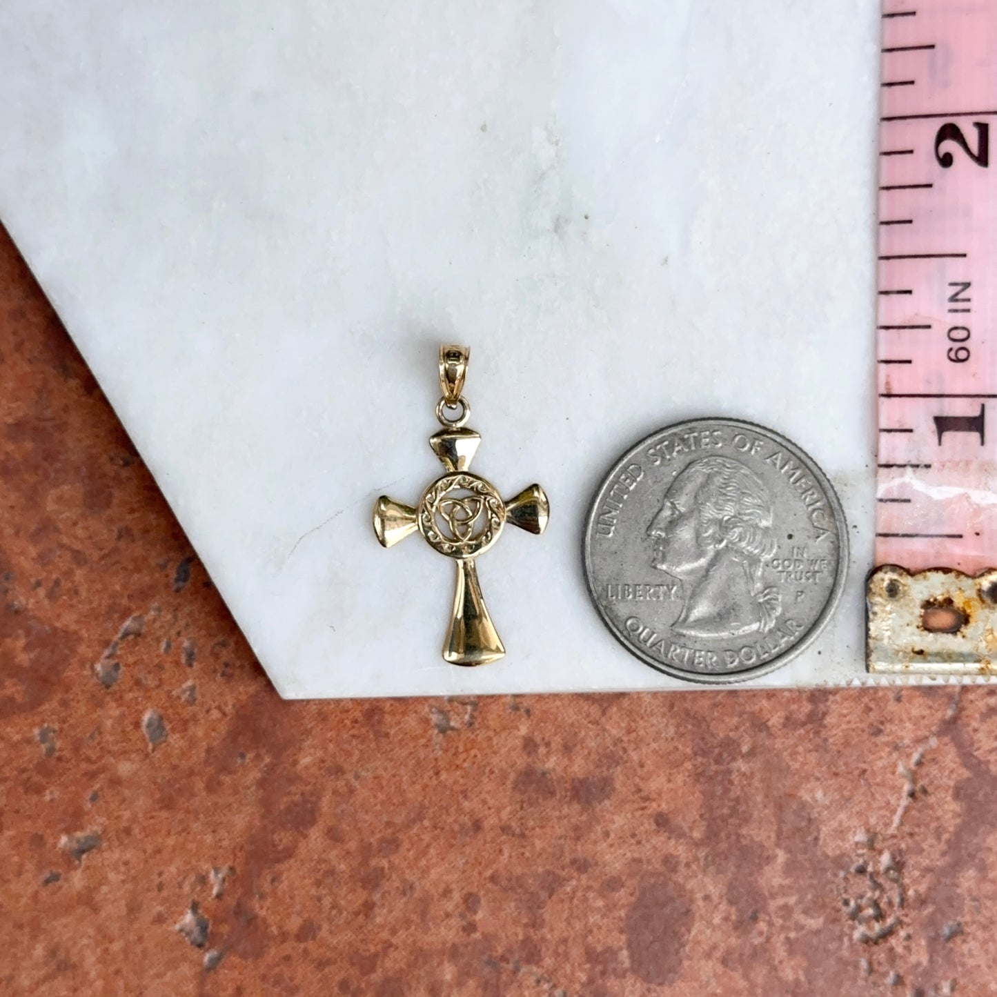 14KT Yellow Gold Celtic Knot + Eternity Circle Cross Pendant