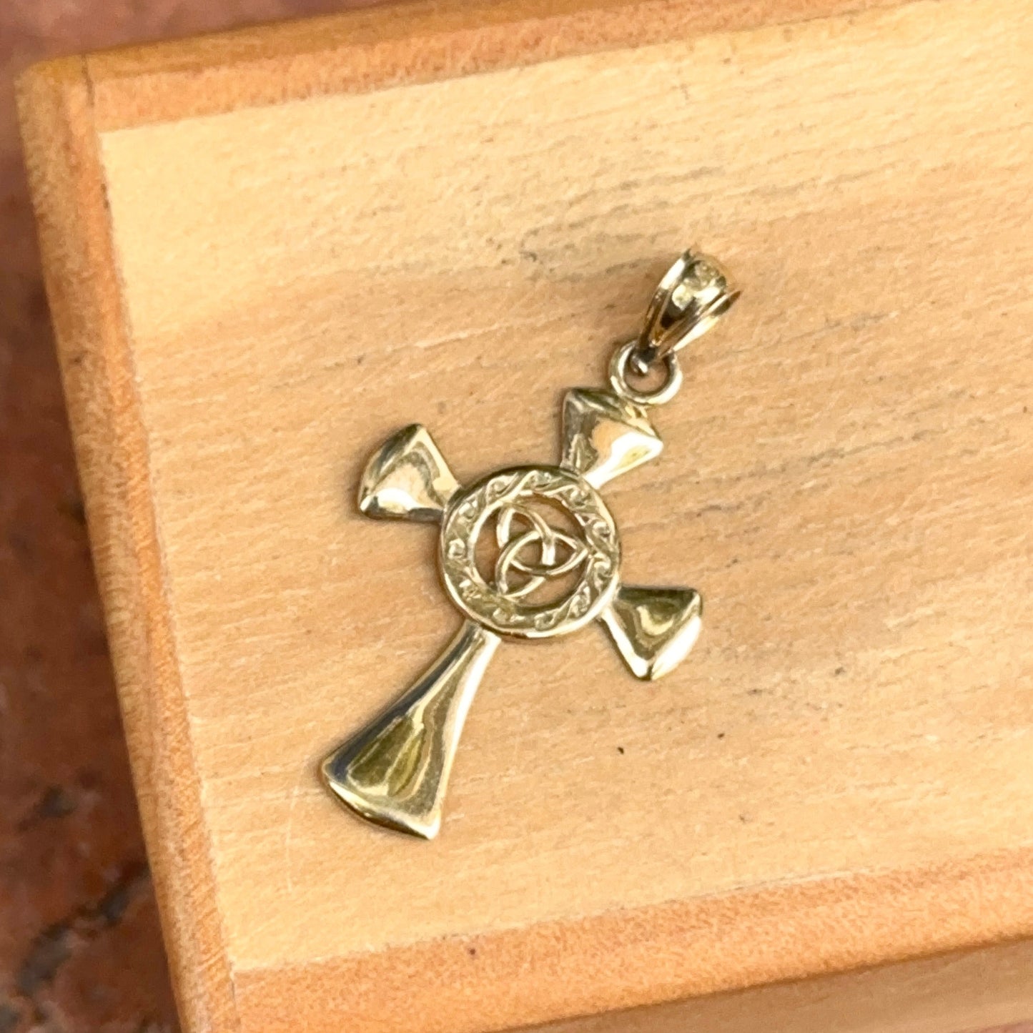 14KT Yellow Gold Celtic Knot + Eternity Circle Cross Pendant