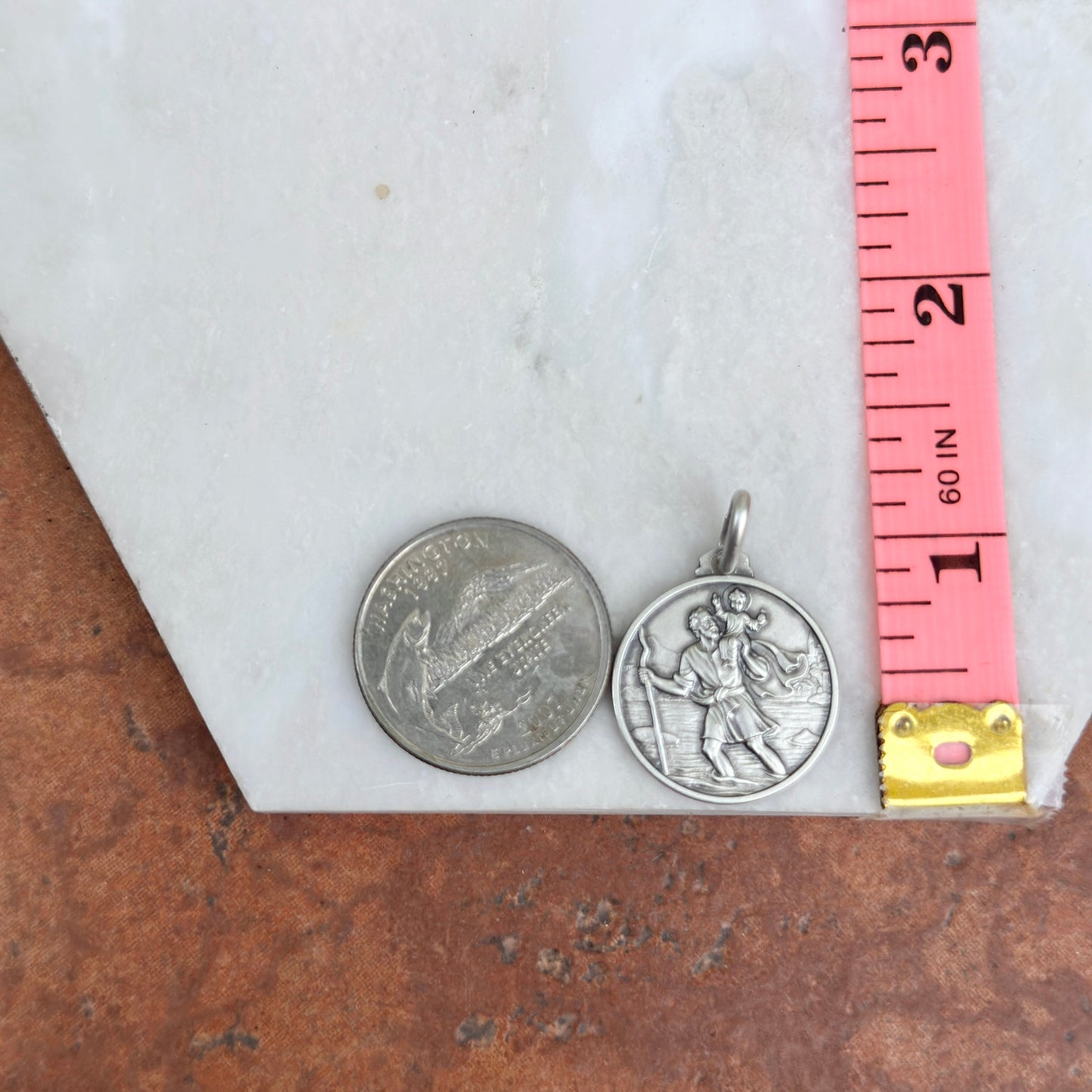 Sterling Silver Antiqued St Christopher Round Medal Pendant 21mm