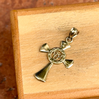 14KT Yellow Gold Celtic Knot + Eternity Circle Cross Pendant