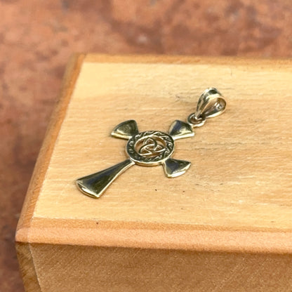 14KT Yellow Gold Celtic Knot + Eternity Circle Cross Pendant