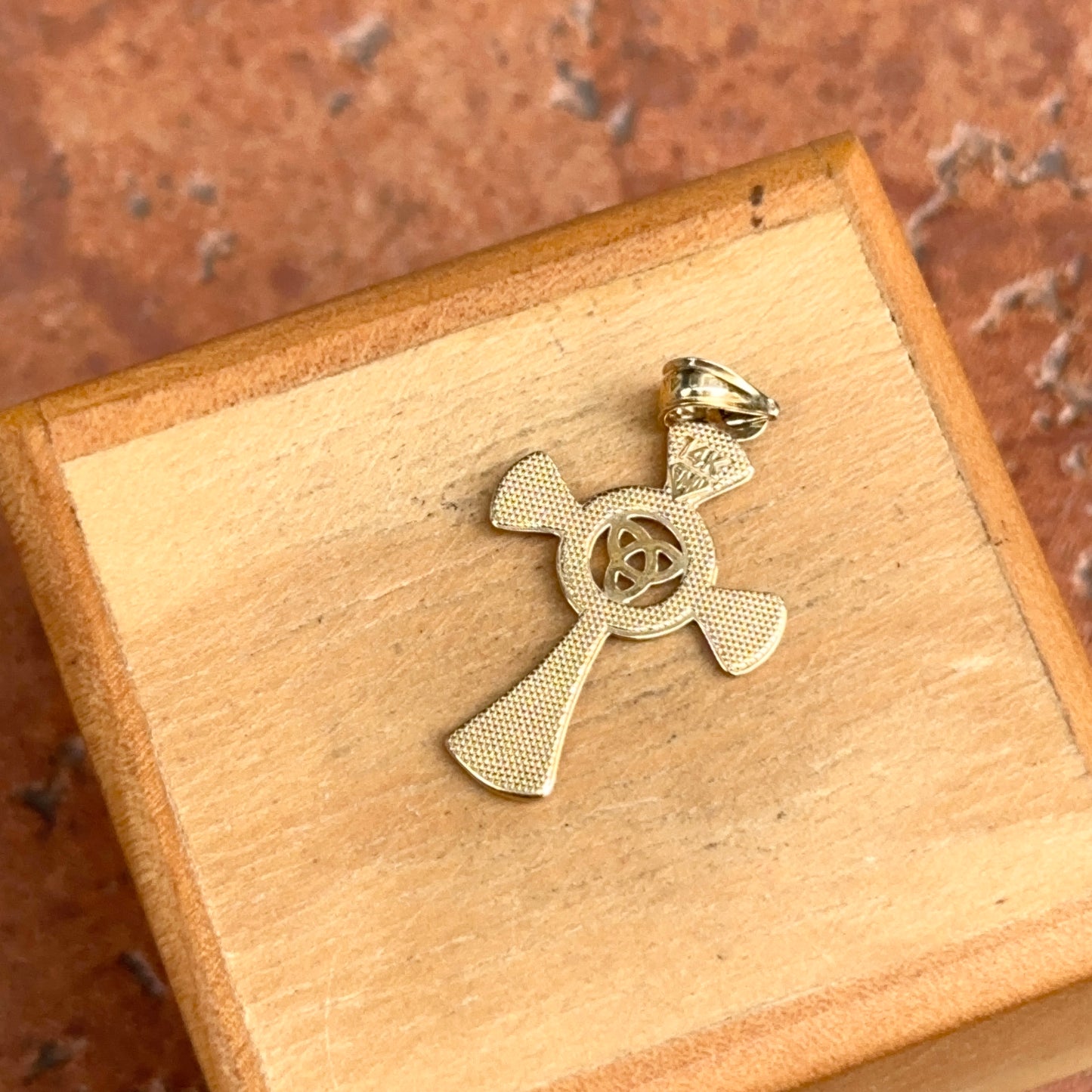 14KT Yellow Gold Celtic Knot + Eternity Circle Cross Pendant