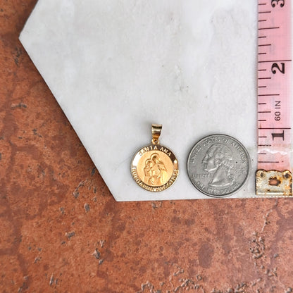 14KT Yellow Gold Solid Padre Pio Round Medal Pendant 18mm