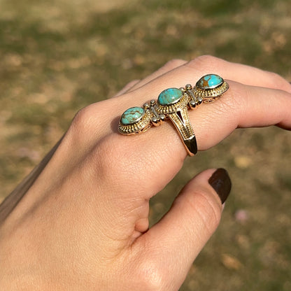 Estate 18KT Yellow Gold Byzantine Turquoise 3 Stone Ring