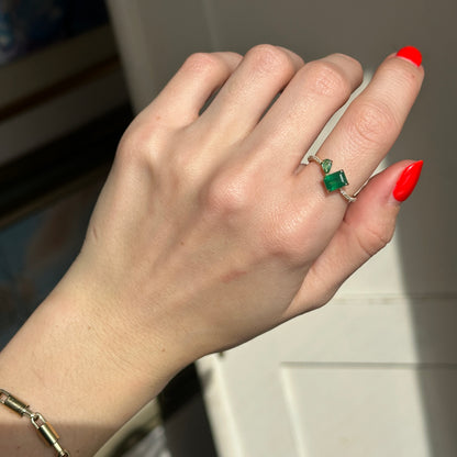 14KT Yellow Gold Pear + Emerald-Cut Emerald Ring