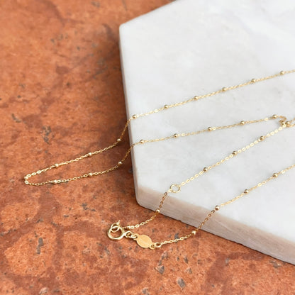 14KT Yellow Gold 1.4mm Beaded Station Chain Necklace