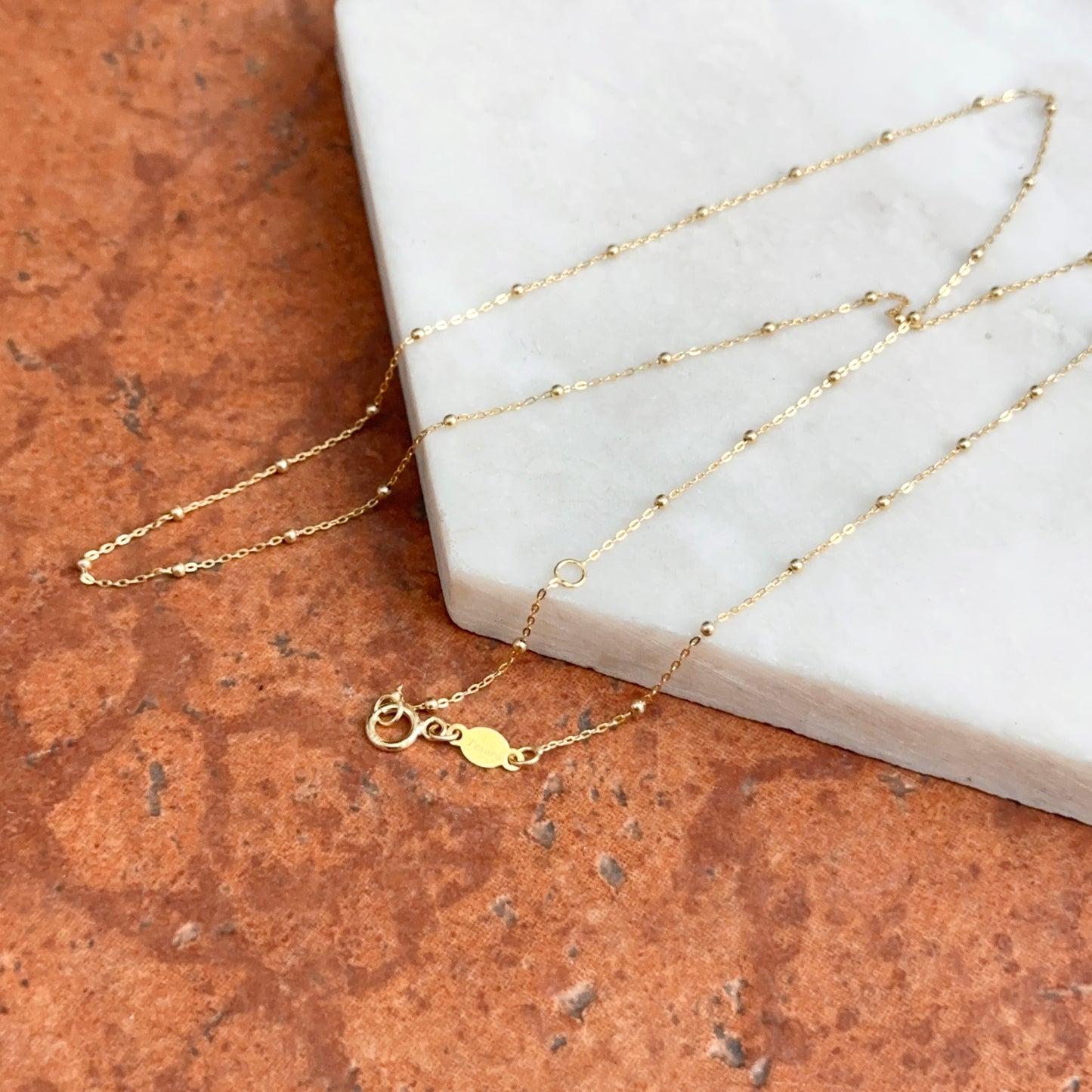 14KT Yellow Gold 1.4mm Beaded Station Chain Necklace