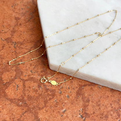 14KT Yellow Gold 1.4mm Beaded Station Chain Necklace