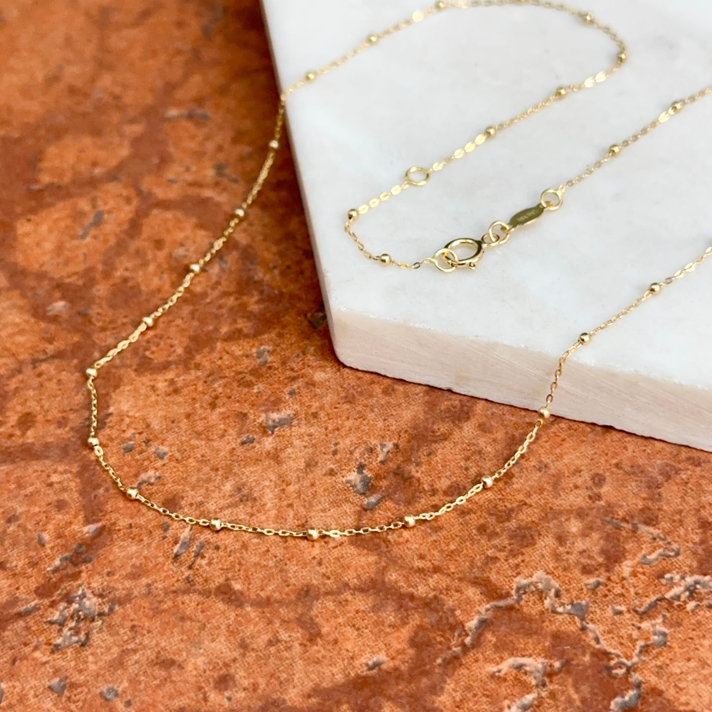 14KT Yellow Gold 1.4mm Beaded Station Chain Necklace