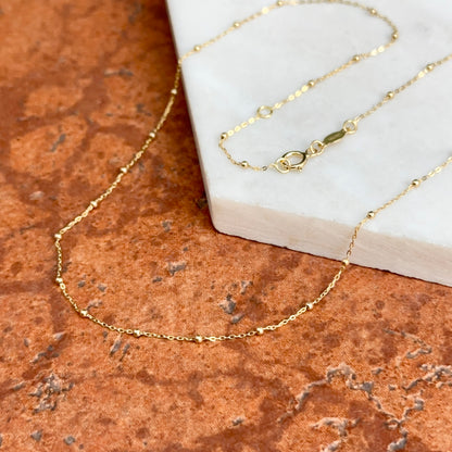 14KT Yellow Gold 1.4mm Beaded Station Chain Necklace