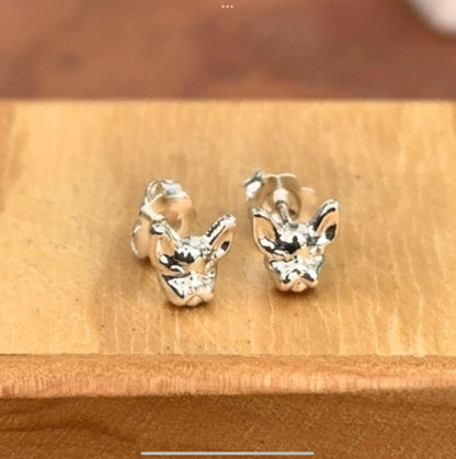 Sterling Silver French Bulldog Dog Head Post Stud Earrings