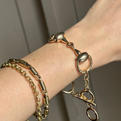 Estate Yellow Gold-Plated Horse Bit Links + Toggle Clasp Adjustable