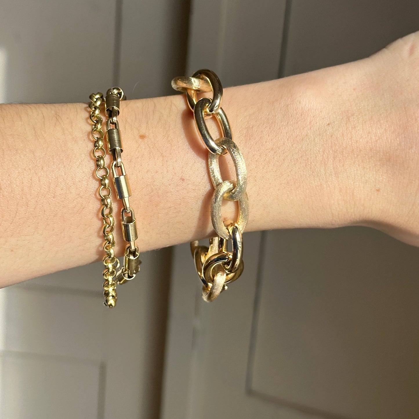 14KT Yellow Gold Alternating Matte + Polished Oval Links Bracelet