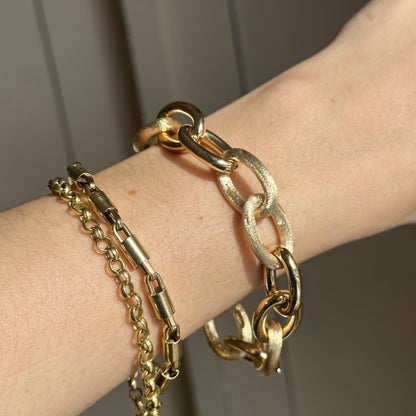 14KT Yellow Gold Alternating Matte + Polished Oval Links Bracelet