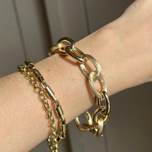 14KT Yellow Gold Alternating Matte + Polished Oval Links Bracelet