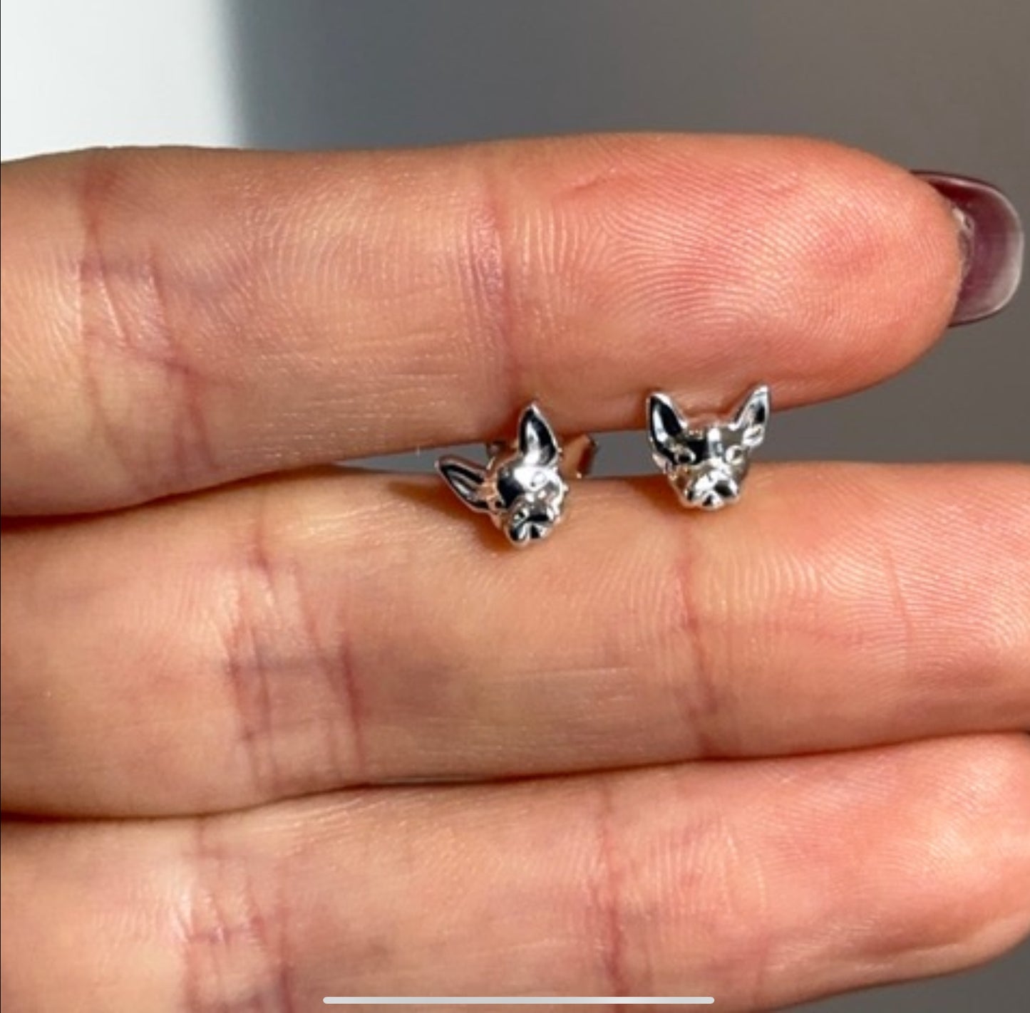 Sterling Silver French Bulldog Dog Head Post Stud Earrings