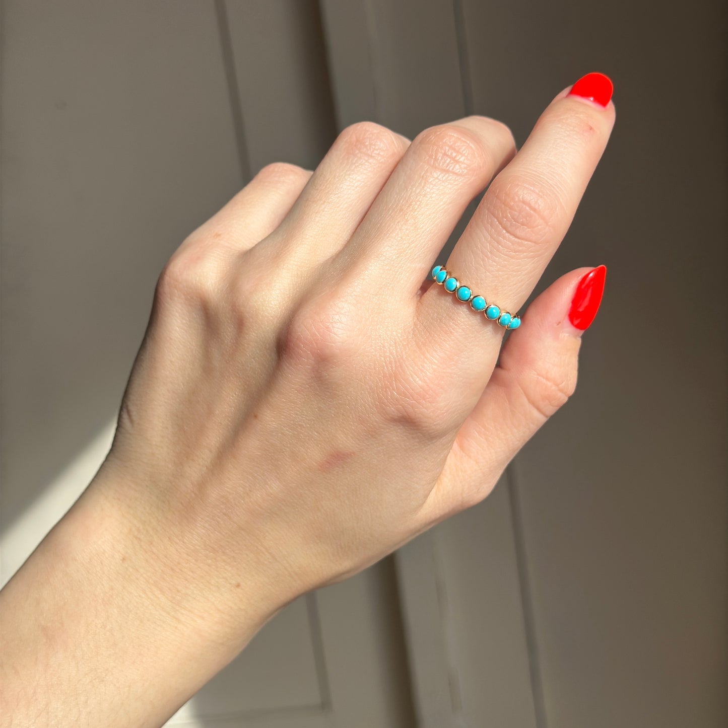 18KT Yellow Gold Cabochon Round Sleeping Beauty Turquoise Ring