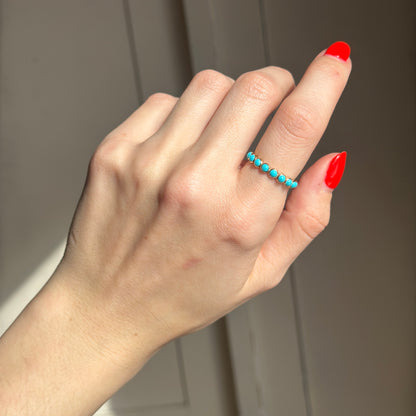 18KT Yellow Gold Cabochon Round Sleeping Beauty Turquoise Ring