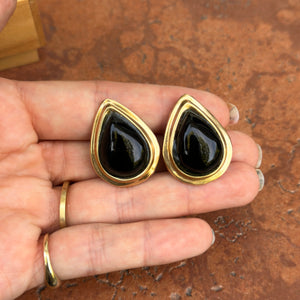 Estate 14KT Yellow Gold Pear Black Onyx Omega Back Earrings